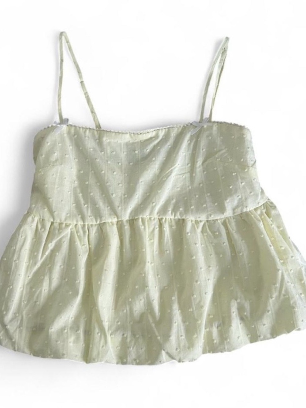 Women’s Butter Yellow Swiss Dot Spaghetti Strap Cami w/ Bows- Sz. S